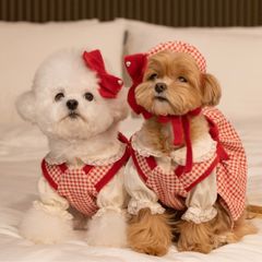 犬用 ハート柄 フリル付き ノースリーブ トップス - メルカリ