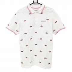 ジャックバニー 半袖ポロシャツ 白×ピンク 車柄 総柄 ロゴ刺しゅう メンズ 6(XL) ゴルフウェア Jack Bunny