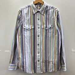 Levi′s リーバイス 長袖シャツ ネルシャツ ストライプ ボタンダウンシャツ ボーダー ロゴボタン ホンコン製 メンズ L マルチカラー