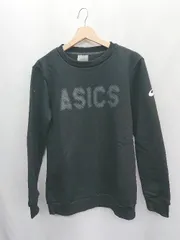 ◇ ⊇ ASICS アシックス フロントロゴ入り 裏起毛 長袖 トレーナー サイズM ブラック レディース E  【1410290058114】