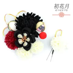 髪飾り 成人式 水引 つまみ細工 赤 振袖 袴 2点セット 花 菊 ちりめん 黒 白 玉飾り 和柄 コーム Ｕピン かわいい おしゃれ 卒 No.12-0652