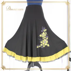 社交ダンス 衣装 スタンダード スカート 練習着 レッスンウェア パーティー ブラック系 黒 イエロー系 黄色 花柄 ラインストーン 上品 伸縮性 ゴムウエスト 練習用 大人 レディース おしゃれ エレガント ダンスウェア フレアスカート フラワー