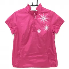 【美品】アディダス 半袖ブルゾン ピンク×白 裏地メッシュ ハーフジップ レディース M/M ゴルフウェア adidas