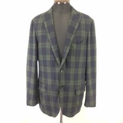 美品/イタリア製★TEIJIN【テイジン】 テーラードジャケット ウールブレザー【メンズLL/グリーン×ネイビー/チェック柄】背抜き裏地/アウター/Jacket◆BJ007-g