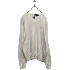 Polo Ralph Lauren コットンニット セーター L ホワイト ポロラルフローレン ワンポイントロゴ Ｖネック 古着卸 アメリカ仕入 a603-6228