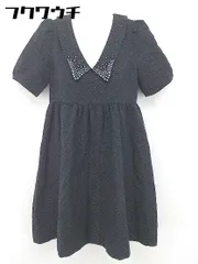 ◇ JILL STUART ジル スチュアート 襟ビジュー ラメ 五分袖 膝丈 ワンピース サイズ2 ブラック ゴールド レディース 【1102040007946】