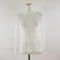 ジーユー GU 総レースカットソー 長袖 白 オフホワイト S *T539