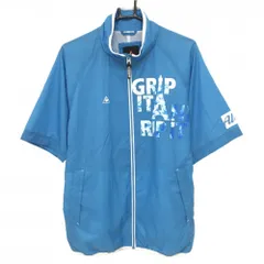 ルコックゴルフ 半袖ブルゾン ライトブルー×白 胸元プリント ハーフジップ 裏地メッシュ メンズ LL ゴルフウェア le coq sportif