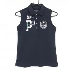 ★SALE価格★【美品】パーリーゲイツ ノースリーブポロシャツ ネイビー×白 襟裏ボーダー フェルトワッペン レディース 0(S) ゴルフウェア PEARLY GATES