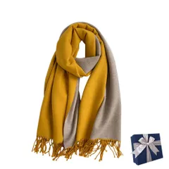 200×70cm_イエロー/グレー [MiraiHiraki] マフラー レディース カシミヤタッチ 大判 両面使える ストール ギフトボックス付き 暖かい 厚手 ウール 冬 ショール クリスマス プレゼント 肌触り良い 男女兼用 秋冬 暖かい 厚手 ウール