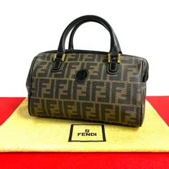 極 美品 FENDI フェンディ ヴィンテージ ズッカ FF 柄 レザー ハンドバッグ ミニ ボストンバッグ ブラック ブラウン カーキ 547-4