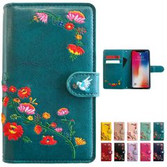 【人気商品】らくらくスマートフォン me F-01L F-42A 花刺繍 ケース カバー 手帳型 ケース カバー 【ジェードバインターコイズ】 [内側黒TPU] f-01lケース f-01lカバー f01lケース f01lカバー f01l f-42aケース f