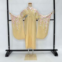 二尺袖 単品 卒業式着物 黄色 裄67cm Lサイズ  袴用着物 化繊 中古 4554