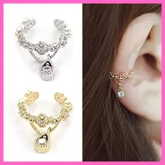 ティアドロップラインストーンイヤーカフ イヤリング クリップ式