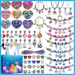 AIPRIDYチャームブレスレット製作キット、女の子DIY工芸品、ユニコーンマーメイド工芸品ギフトキット、6-12歳の女の子に適した工芸品 (150 つぶ)