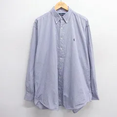 XL/古着 ラルフローレン 長袖 ブランド シャツ メンズ 90s ワンポイントロゴ 大きいサイズ ロング丈 コットン ボタンダウン 濃紺他 ネイビ
