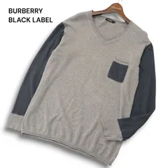 BURBERRY BLACK LABEL バーバリー ブラックレーベル 通年 ホース刺繍★ Vネック コットン セーター ニット Sz.3 メンズ