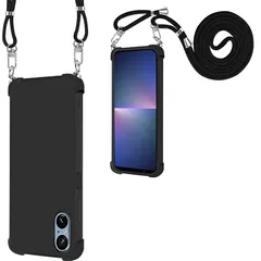 Xperia 5 V ケース 耐衝撃 スマホケース 肩掛け 斜めかけ 縄掛けケース SO-53D SOG12 縄掛け TPU カバー ストラップ付き 軽量 四隅がエアクッション構造・超軍用規格 落下防止 柔軟で変形しない【縄掛け-ブラック 】 1