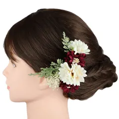 髪飾り 成人式 赤 振袖 前撮り 袴 花 白 緑 カスミソウ 小さい 2点セット ナチュラル ヘッドドレス 着物 和装 Uピン かわいい No.9-5446