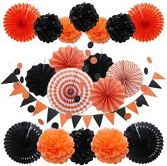 【在庫処分】デコレーション 装飾 装飾 ポンポン パーティー ファン オーナメント ブラック 花 パーティー用吊り下げデコレーション ラベンダー Halloween飾り付け ハロウィングッズ ペナント ガーランド ハンギングペーパーファン ガーランド ハロウィ