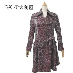 GK伊太利屋 イタリヤ 美品 アニマル柄 薄手コート グレー 茶 赤茶系 9号 日本製 ベルト付 アセテート ポリエステル GK ITALIA ◆T3のサムネイル