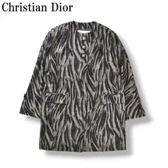 最終価格、クリスチャンディオール　ノーカラージャケット　￼L 黒 未使用に近い クリスチャンディオール ツィードジャケット ノーカラー カシミヤ