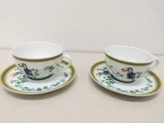 レア希少　HERMES ＊Toucans鳥の絵柄カップ2個箱付きセット HERMES/エルメス】 ティー カップ&ソーサー トゥカン 鳥 2客
