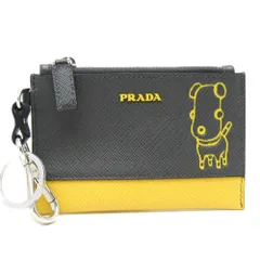 プラダ(Prada) サフィアーノ ドッグイラストプリント キーリング付き 2TT080 メンズ,レディース レザー 小銭入れ・コインケース グレー,イエロー