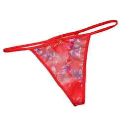 Tバック レディース Gストリング ゴム紐 サイドストリング チャーム付き 透ける シースルー リボン セクシー おしゃれ  黒 白 赤 紫 水色 S M L rt-014