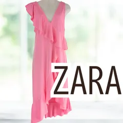 USED ZARA ティアードワンピース フリルドレス アシンメトリー ピンク Mサイズ 古着 レディース ザラ
