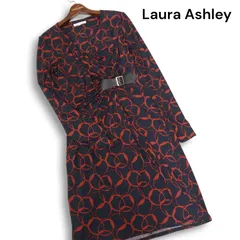 Laura Ashley ローラアシュレイ 通年★ ドット 総柄 長袖 カシュクール ラップ ワンピース ドレス Sz.38 レディース