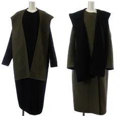 ブラミンク BLAMINK 19AW BM W WO WFACE NOCL HOOD ダブルフェイス リバーシブルフードコート ノーカラー ロング 38 M カーキ 黒 ブラック 7925-230-0165 /AQ ■GY19のサムネイル