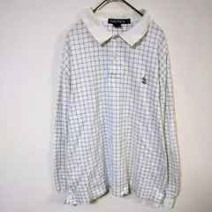 希少　90年代　ノーティカ　ポロシャツ　メンズL　格子柄　ロゴ　小文字タグ　白