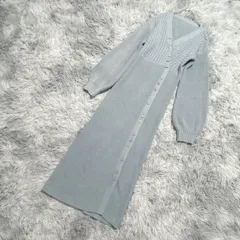 【良品】ニットロングワンピース  フロントボタン  ボリューム袖  (F)  カワイイ  大人カワイイ  レディース  青系  ブルー【送料無料】