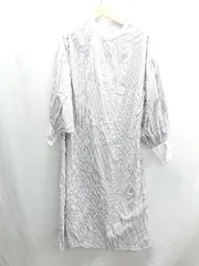 ◇ ⊂ JUNOAH ジュノア 綿 ストライプ 長袖 ロング ワンピース サイズM ラベンダー系 レディース E  【1409240033967】