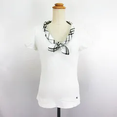 バーバリーブルーレーベル BURBERRY BLUE LABEL カットソー 半袖 パフスリーブ ボウタイ ロゴ 刺繍 コットン 38 ホワイト ※EKM