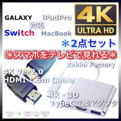 2点セット TypeC 変換アダプター HDMI 1.5m HDMIケーブル＊Switch スイッチ タイプC スマホ MacBook GALAXY iPadPro アイパッドプロ ゲーム パソコン テレビ モニター プロジェクター USB 接続