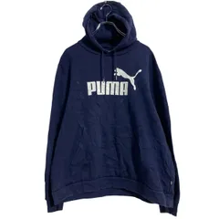 PUMA プリントスウェット パーカー XL ネイビー プーマ スポーツ プルオーバー 裏起毛 ビッグサイズ 古着卸 アメリカ仕入 a702-5575