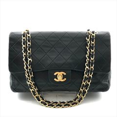 良品 CHANEL シャネル ココマーク マトラッセ25 Wフラップ Wチェーン ラムスキン チェーン ショルダー バッグ ブラック レディース da7