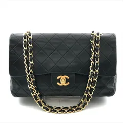 良品 CHANEL シャネル ココマーク マトラッセ25 Wフラップ Wチェーン ラムスキン チェーン ショルダー バッグ ブラック レディース da7