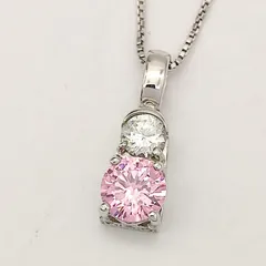 【美品】キュービックジルコニアネックレス　ピンクストーン　SILVER　シルバー925　ITALY