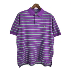 90年代 USA製 Polo by Ralph Lauren ポロ ラルフローレン ボーダー ポロシャツ パープル(メンズ XL)中古 古着 T9140
