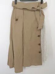 ◇ ◎ Andemiu アンデミュウ ストライプ アシメ ロング フレア スカート サイズF ベージュ系 レディース E  【1304260006611】