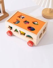 型はめボックス　トレーラー　積み木　木製　くるま　 知育玩具 木のおもちゃ