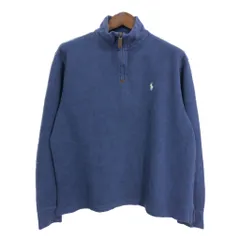 Polo by Ralph Lauren ポロ ラルフローレン ハーフジップ コットン ニット セーター ワンポイントロゴ ブルー (メンズ L) 中古 古着 S0451