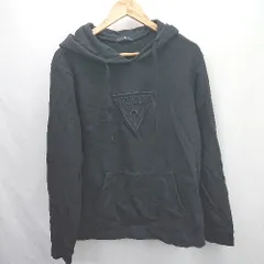 ◇ ⊇ GUESS ゲス ブランドロゴ 長袖 プルオーバーパーカー サイズL ブラック系 メンズ E  【1507160022099】