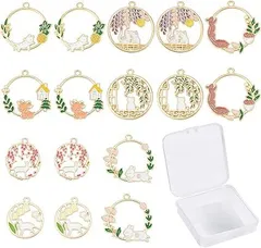 SUNNYCLUE　猫の花　32個8種　猫　チャーム　ウサギ　チャーム　和風　チャーム　エナメル　鹿　ペンダント　桜　ペンダント　月　パーツ　花　ヘラジカ　ピアス　ねこ　花びら　桃花　イヤリング　兎　ネックレス　ねこ　葉　ブレスレット　薔薇