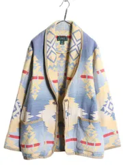 【お得なクーポン配布中!】 90s USA製 LAUREN ラルフローレン ショールカラー ネイティブ ニット カーディガン メンズ レディース M オールド コットン ガウン ローブ