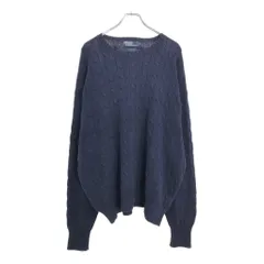 90年代 Polo by Ralph Lauren ポロ ラルフローレン ケーブルニット コットンセーター ネイビー(メンズ XL)中古 古着 V2319