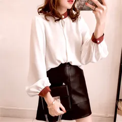 【襟元パール】シャツ　レディース　春物